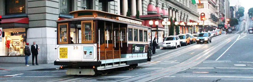 San Francisco cable car on a downtown street