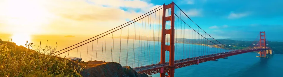 Golden Gate Bridge emerging through coastal fog on the San Francisco waterfront